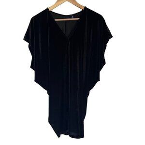 Lands End Womens Velvet Dolman Sleeve VNeck Top Size XL Black Witchy Whimsigoth